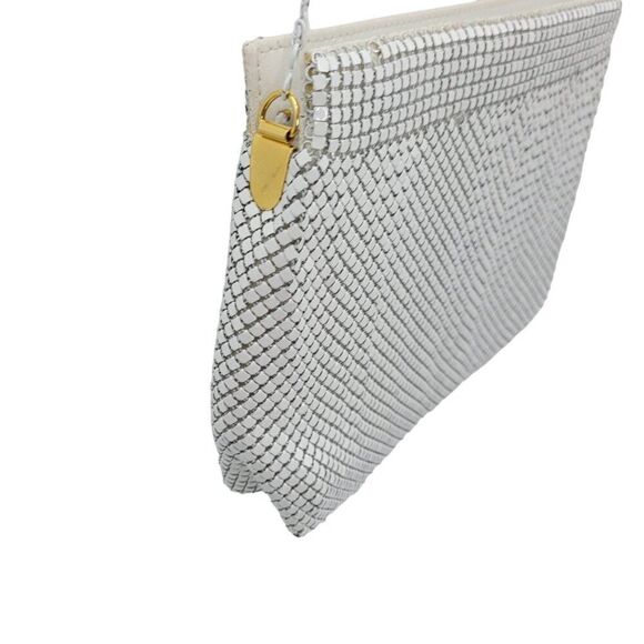 Vintage 80s White Metal Mesh Evening Bag Crossbody Chain Shoulder Bag Formal - Picture 5 of 12